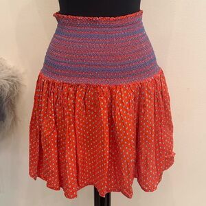 Tory Burch Red + Blue Boho Smocked Mini Skirt or Top Sz XS $328